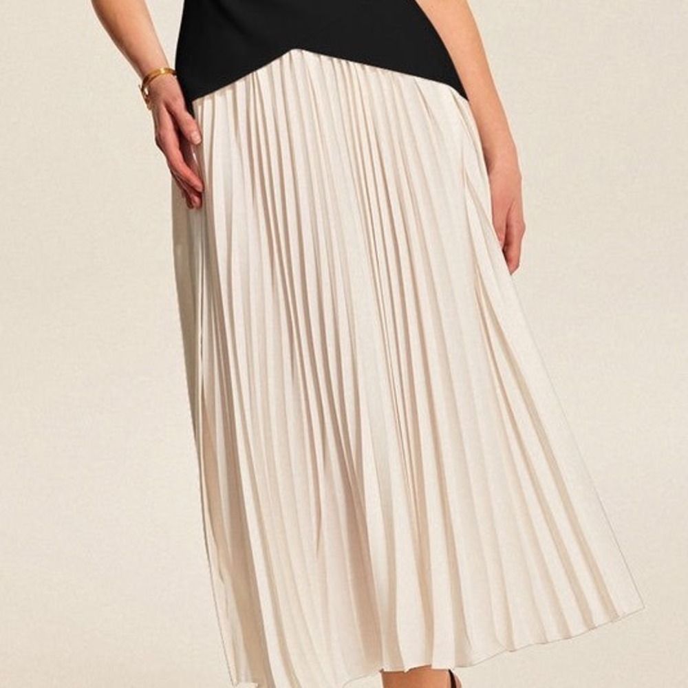 Commense Sleeveless Pleated Dress Mock Neck Party Cocktail Black White size XS - Picture 5 of 5